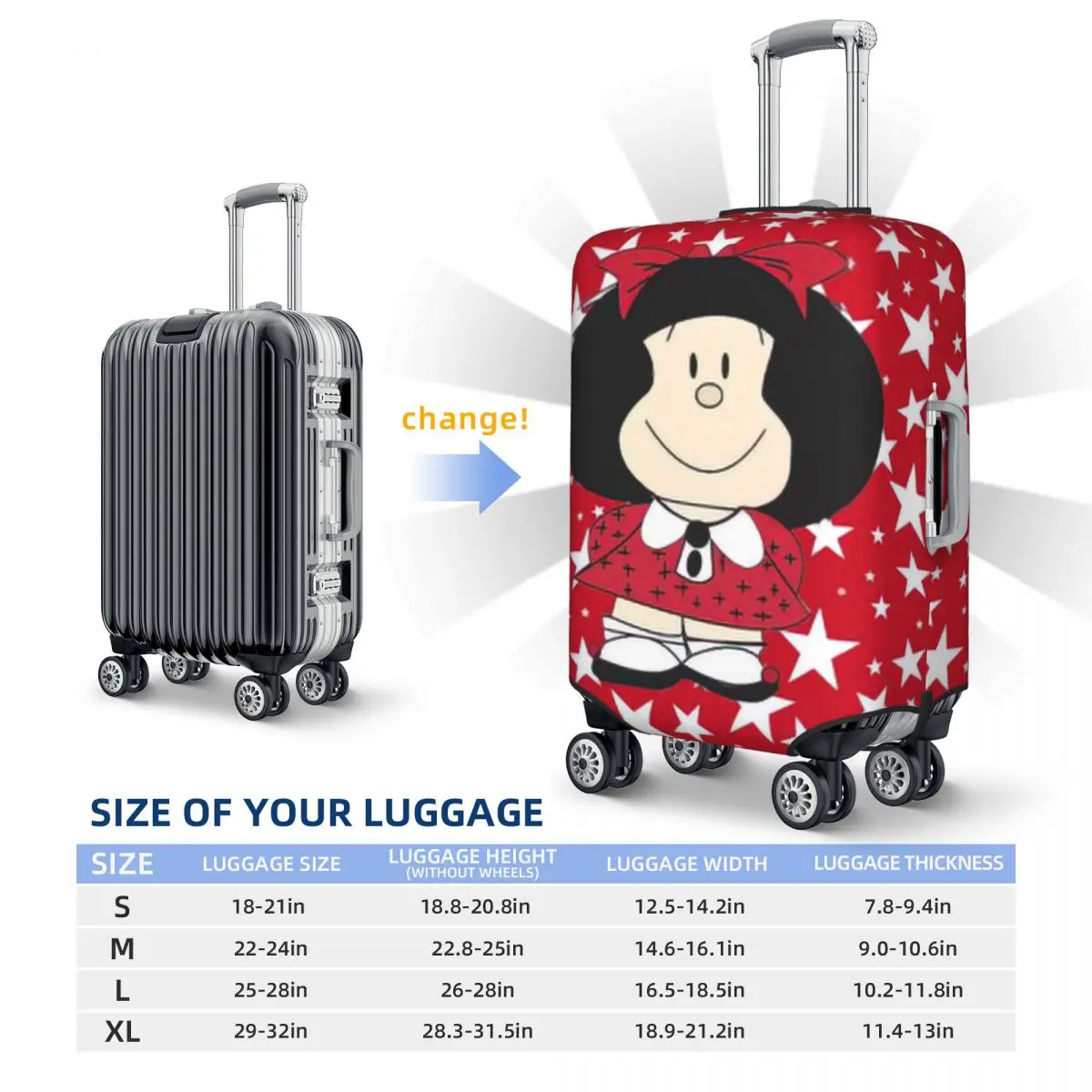 Mafalda Print Luggage Protective Dust Covers Elastic Waterproof 18-32inch Suitcase Cover Travel Accessories