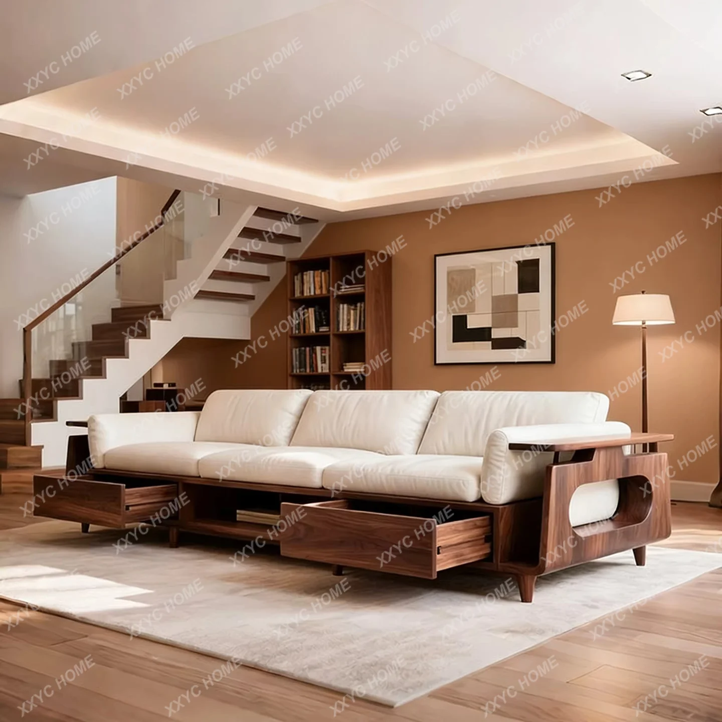 black walnut sofa living room new Song's aesthetic fabric straight row high-end custom furniture