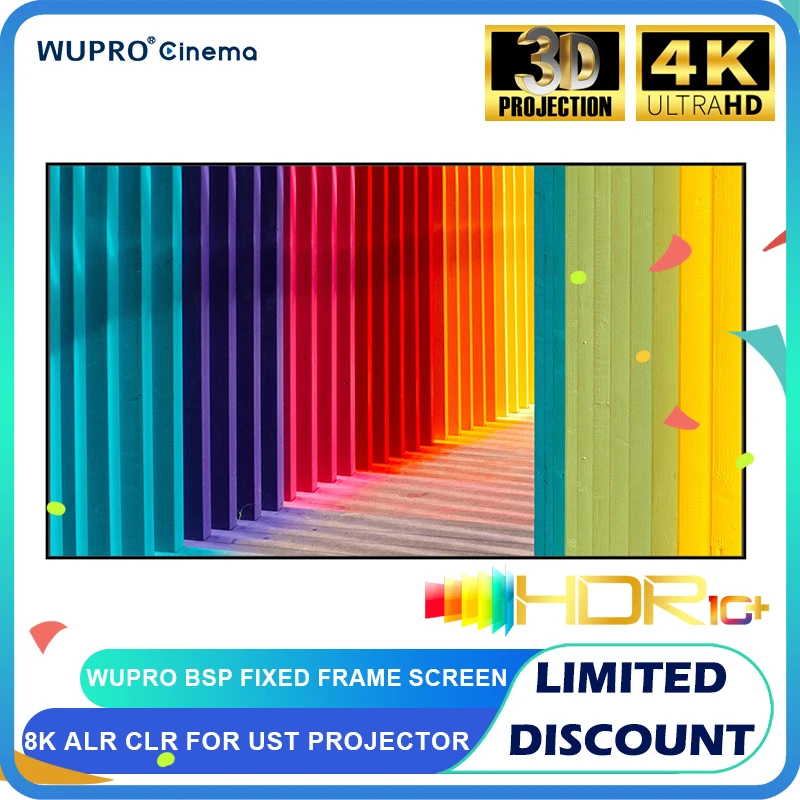 2025 Top Wupro Fixed Frame Screen BSP Fabric Anti-Light ALR 1CM Ultra Narrow Bezel Screen CLR 8K 3D For Home Projection Screen