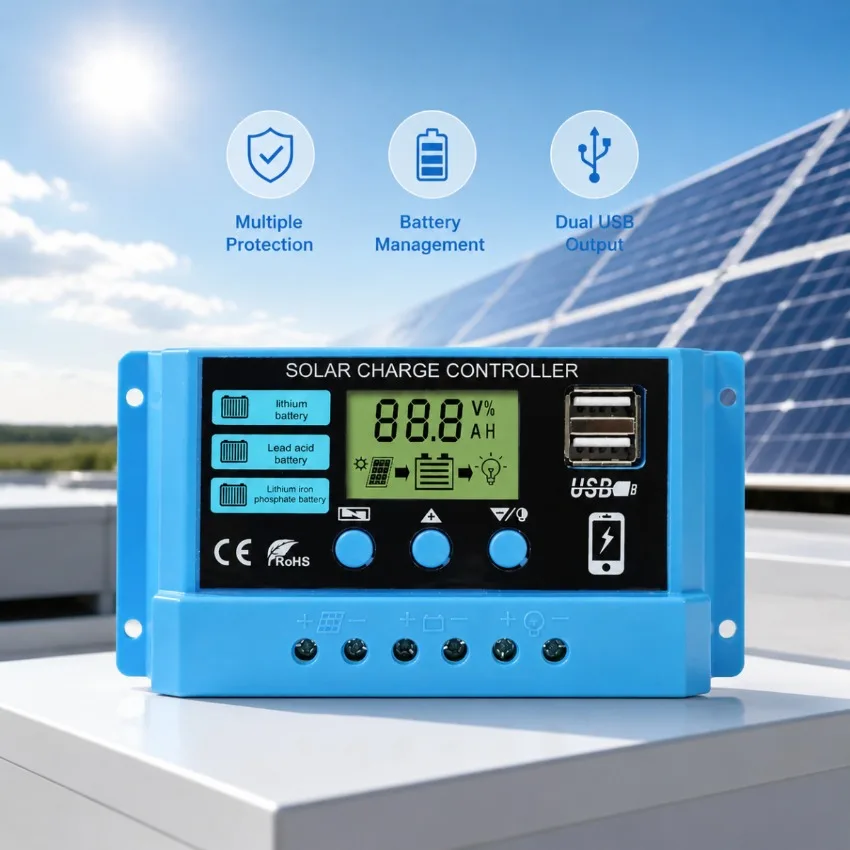 Solar Charge Controller 10/20/30A 12V/24V Solar Regulator Battery Charger LCD Display Dual USB 5V Output Timer Setting