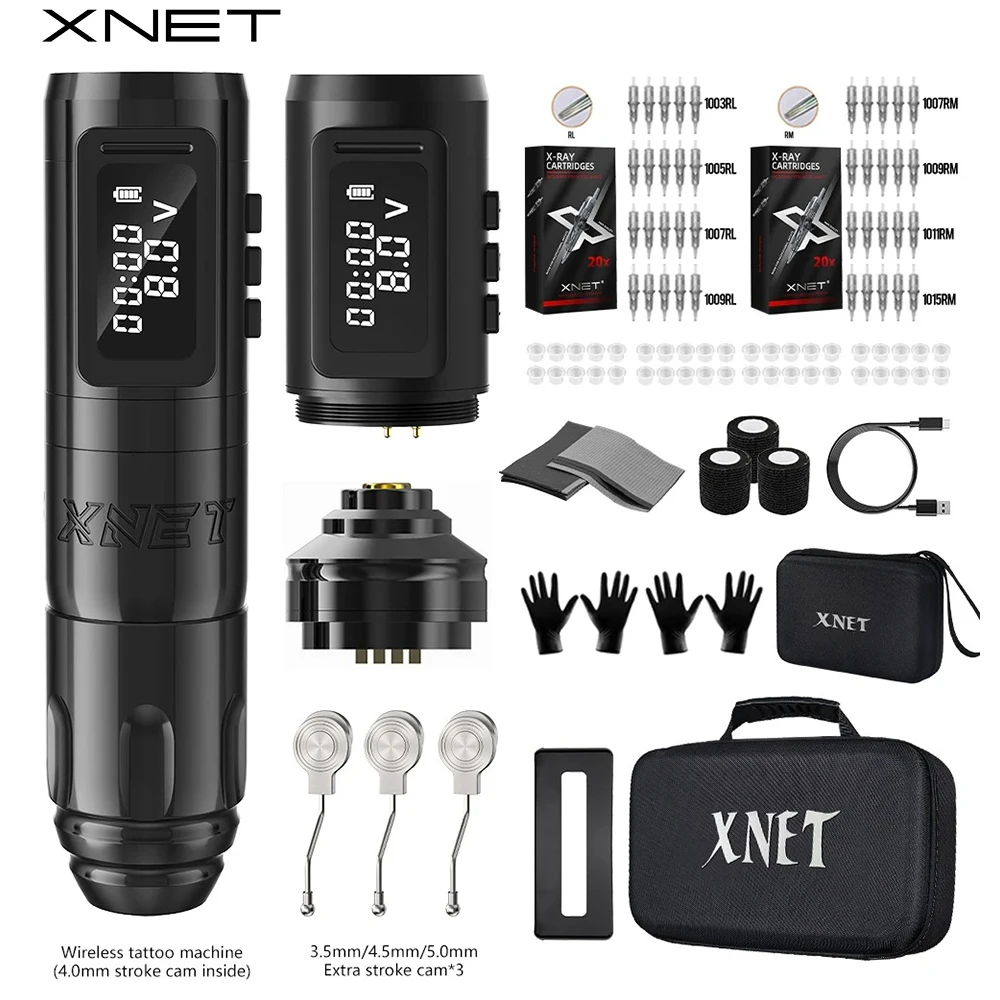 

XNET Claws Wireless Tattoo Machine 1800mAh Battery Extra 3.5/4.5/5.0mm Stroke 40 Piece Mixed Tattoo Cartridge For Tattoo Artist