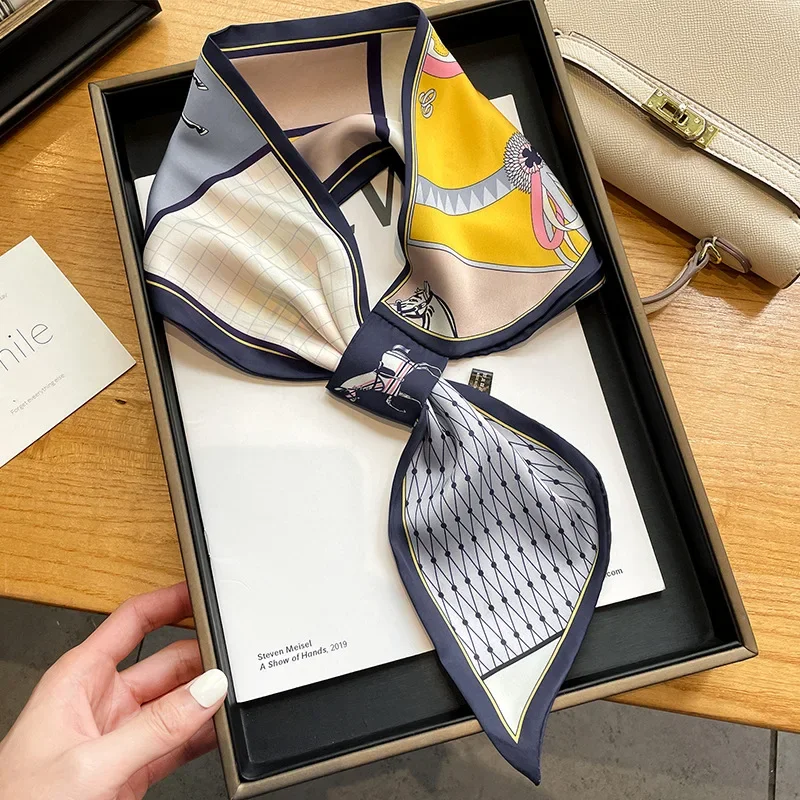 

Vintage Horse Printed Cross Tie Scarf Elegant Slender Neck Scarf Women's Professional Decorative Scarf