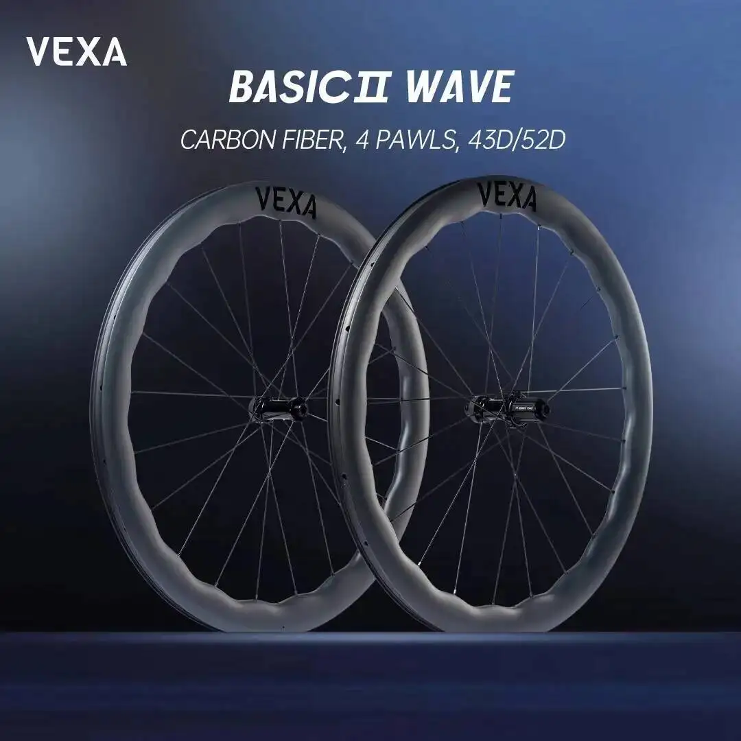 

VEXA Basic II Wave Дисковый дорожный велосипед 700C 1250 г Комплект колес из углеродного волокна Бескамерные карбоновые колеса 52/43 мм с глубиной Дисковый тормоз