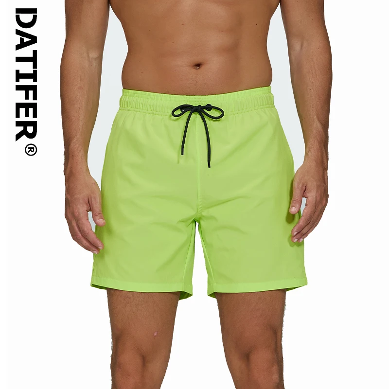 Datifer Summer 2025 New Mens Shorts Solid Fashion Mesh Liner Zipper Pockets Beach Pants Fitness Traje De Baño Hombre Swimsuits