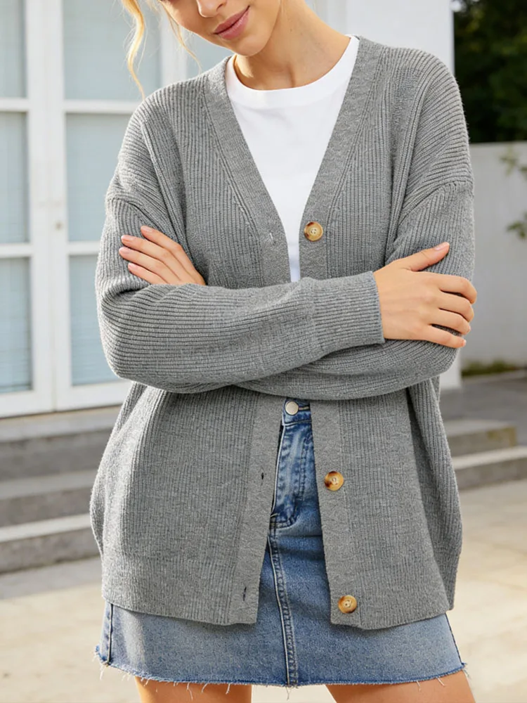 

Simple Button-Down Cardigan Solid Long-Sleeve Blouse Christmas Sweater Korean Popular Women's Clothes Outerwear New Products Top