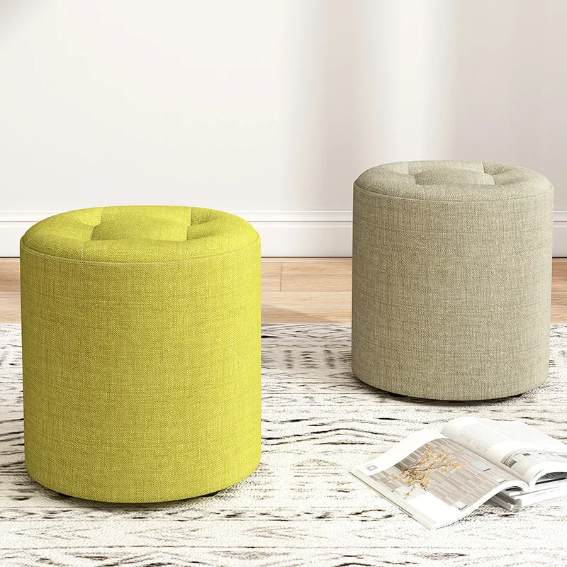 Fabric Solid Wood Small Round Stool, Simple and Modern Creative Living Room, Anti Slip and Foldable Low Stool Sitting on A Stool