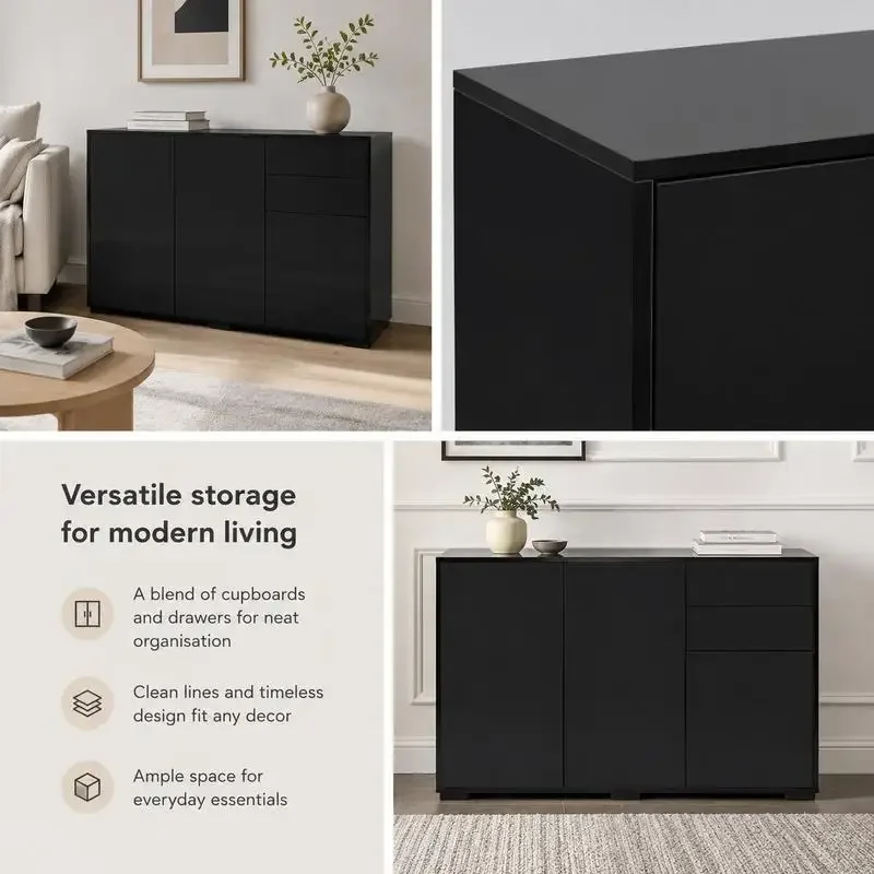 Buffet meuble de rangement 2 tiroirs coulissants 3 portes étagère réglable panneaux de particules 117 x 36 x 74 cm noir