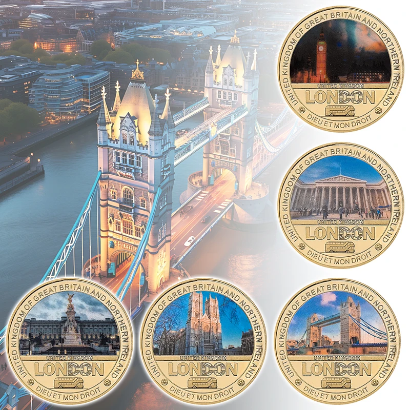 5pcs London Landmarks Commemorative Coins Set UK United Kingdom Gold Plated Collectible Souvenir Coins