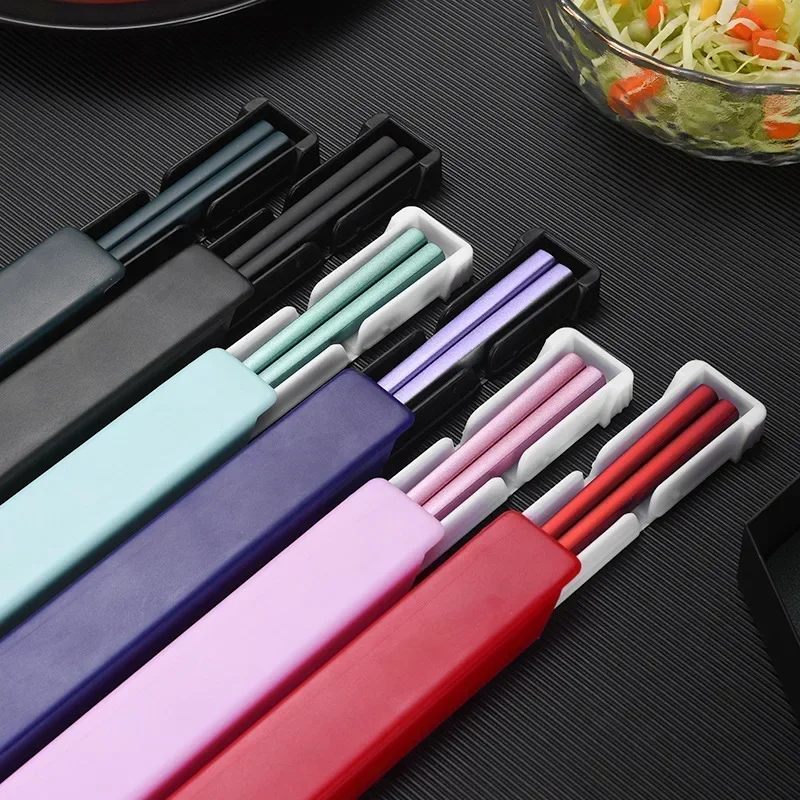 304 Stainless Steel Chopstick Lunch Tableware Travel Portable Chopsticks With Storage Box Holder Dinnerware Kitchen Accessories