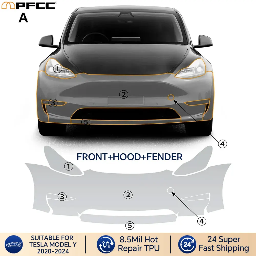 

PFCC Tpu Invisible Car Paint Protection Film Clear Bra PPF Decal Kit for Tesla Model 3/Y 2024-Up Anti-Scratch Accessories