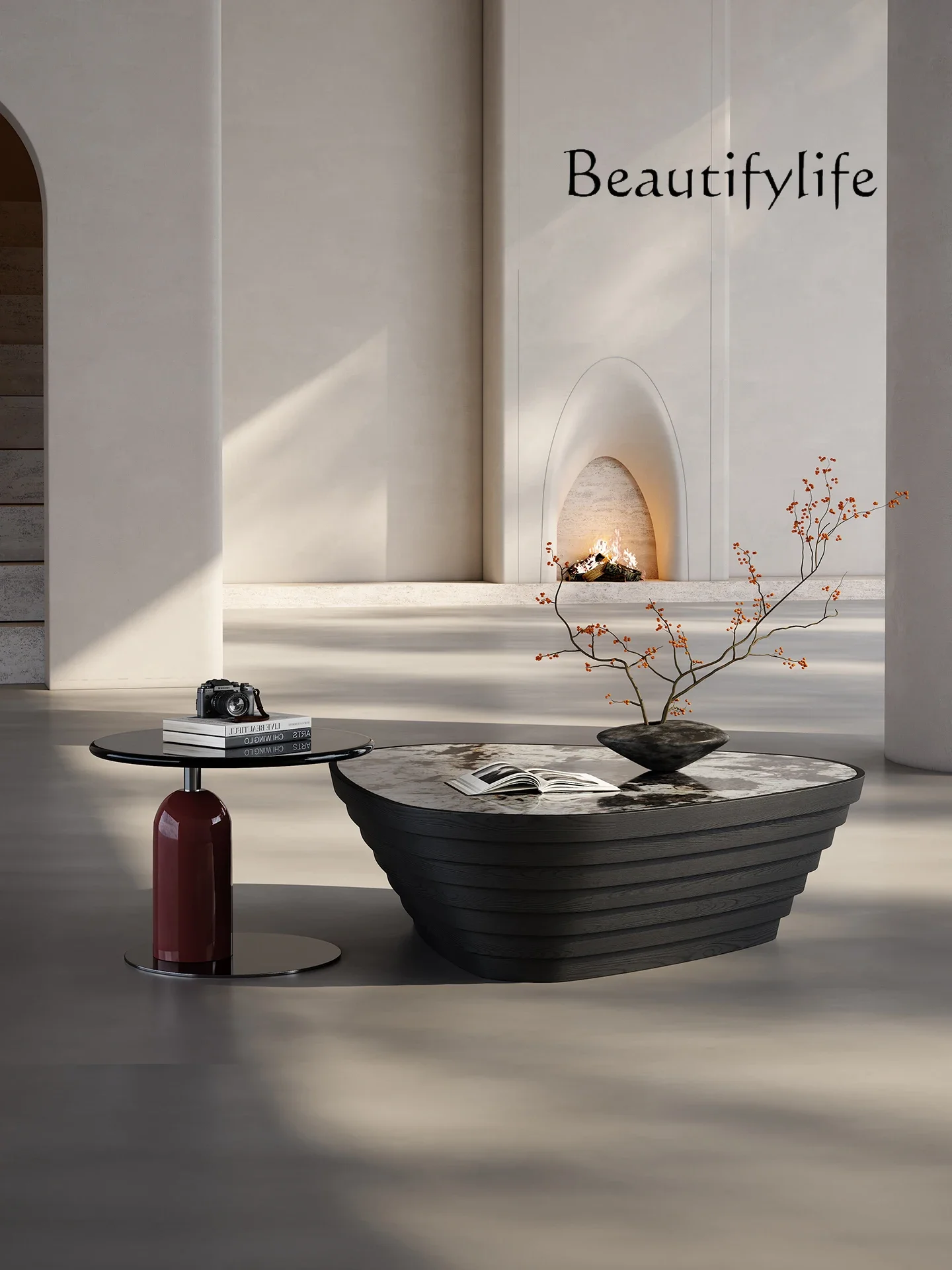 

S Italian Minimalist Natural Luxury Stone Coffee Table Living Room Home Original High-end Triangle Designer