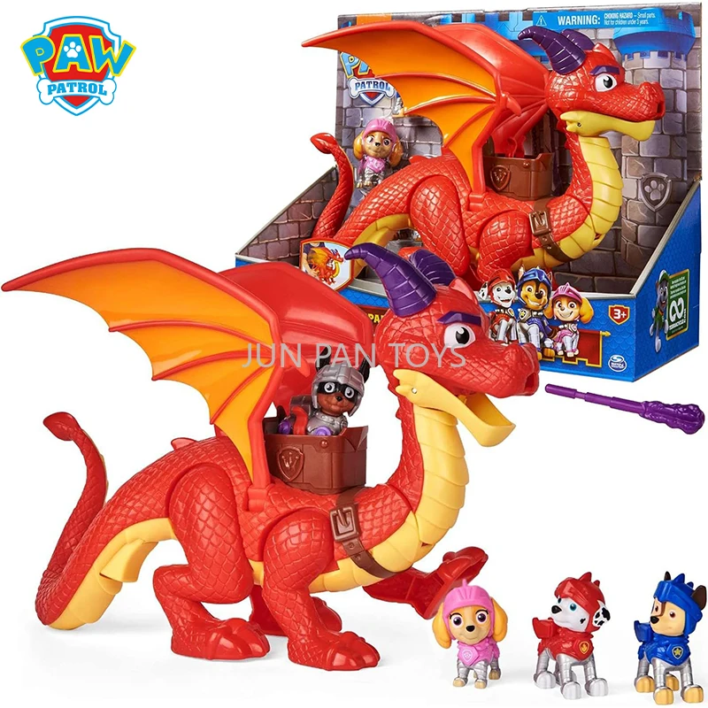 Original Paw Patrol Rescue Knights Sparks The Dragon with Claw Super Wings Action Figure Pup Toys Collectible Kids Toys Gifts