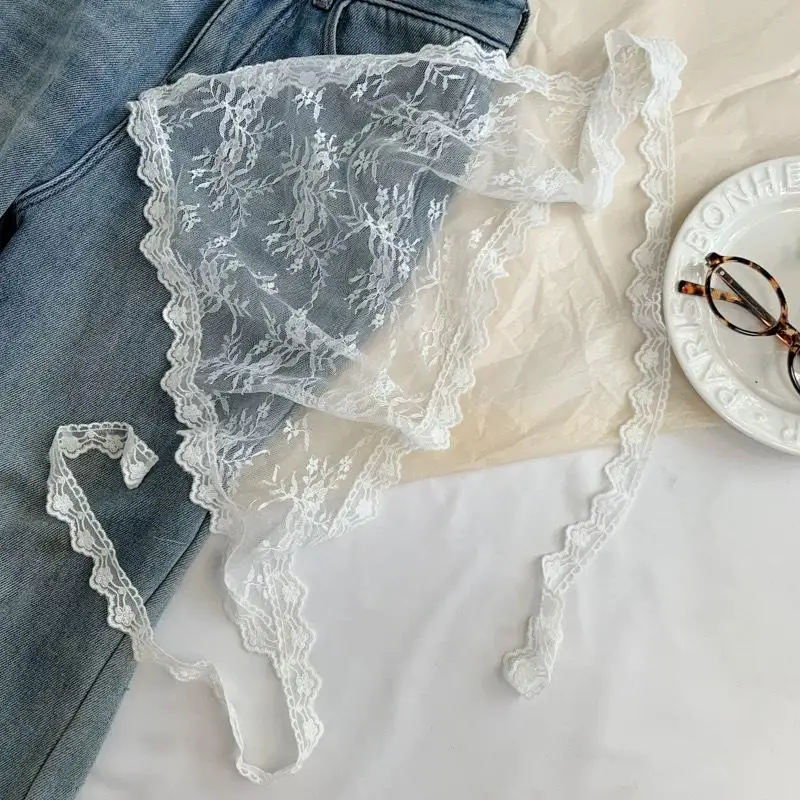 *Frilly Cute Lace Bandana Scarf Convertible Triangle Head Wrap Waist Chain Belt Accessory For Sexy Women Trendy Aesthetic Outfit view 5