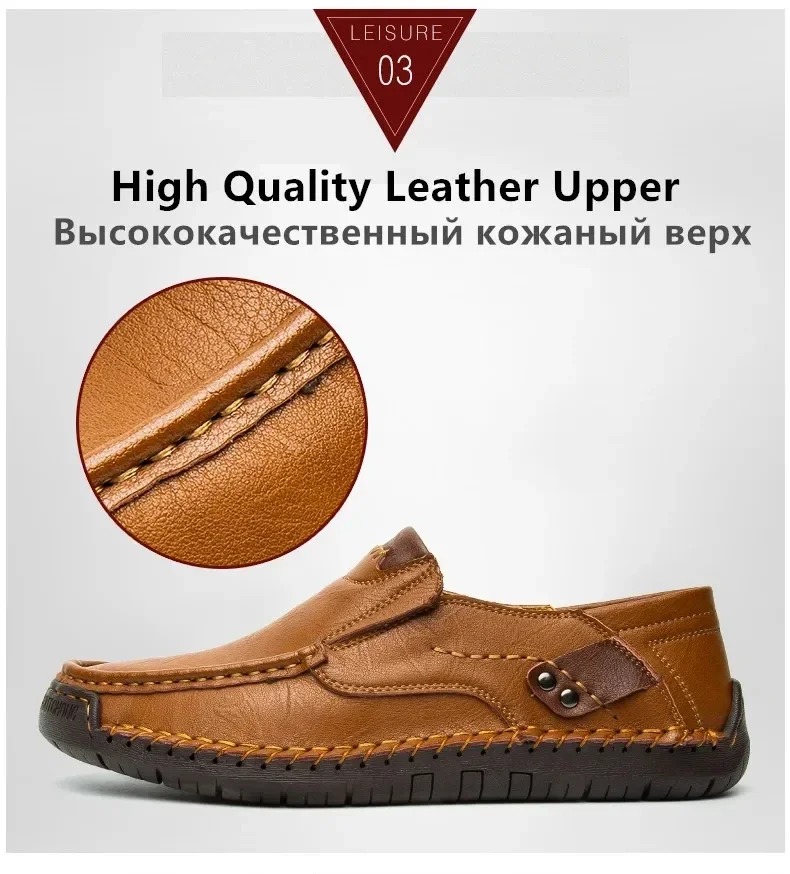 Neue modische Herren-Freizeitschuhe, handgefertigte Leder-Loafer, bequeme Herrenschuhe, hochwertige Schuhe aus Spaltleder, flache Fahrschuhe, Größe 48. – Detail 6