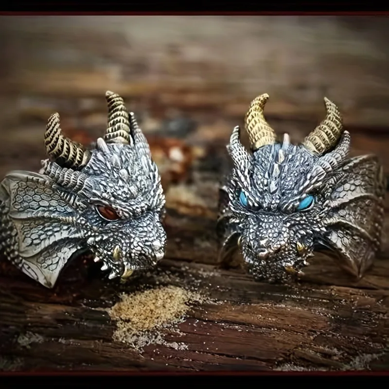 Fashionable And Exquisite New Domineering Abyss Dragon Retro Open Adjustable Ring For Personalized Men'S Jewelry Wholesale