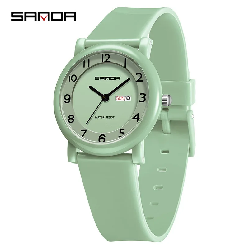 SANDA 3255 여성용 쿼츠 시계 방수 듀얼 캘린더 디스플레이 학생 시험 간단한 패션 시계 소녀 선물