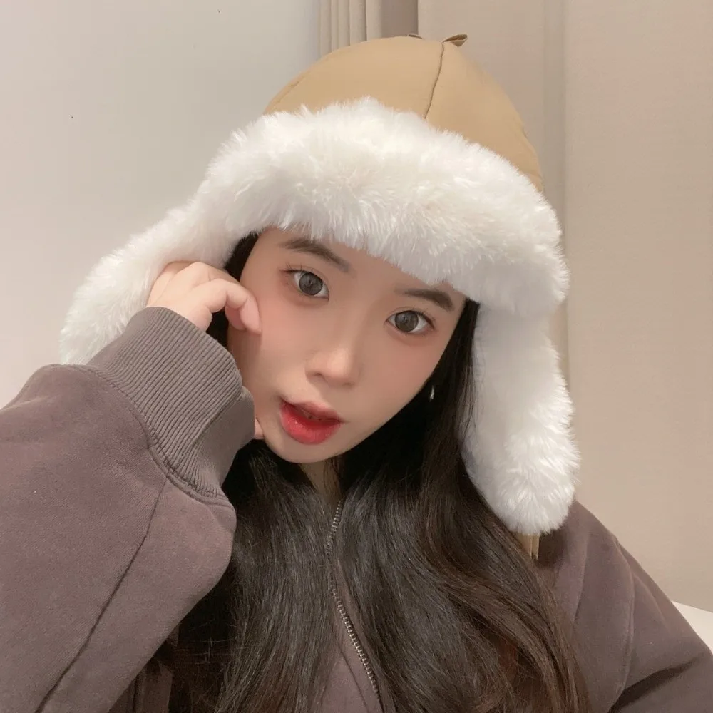 

Retro Thickened Ear Protective Hat No Eaves Cycling Lei Feng Hat Korean Style Windproof Winter Pilot Hat Student