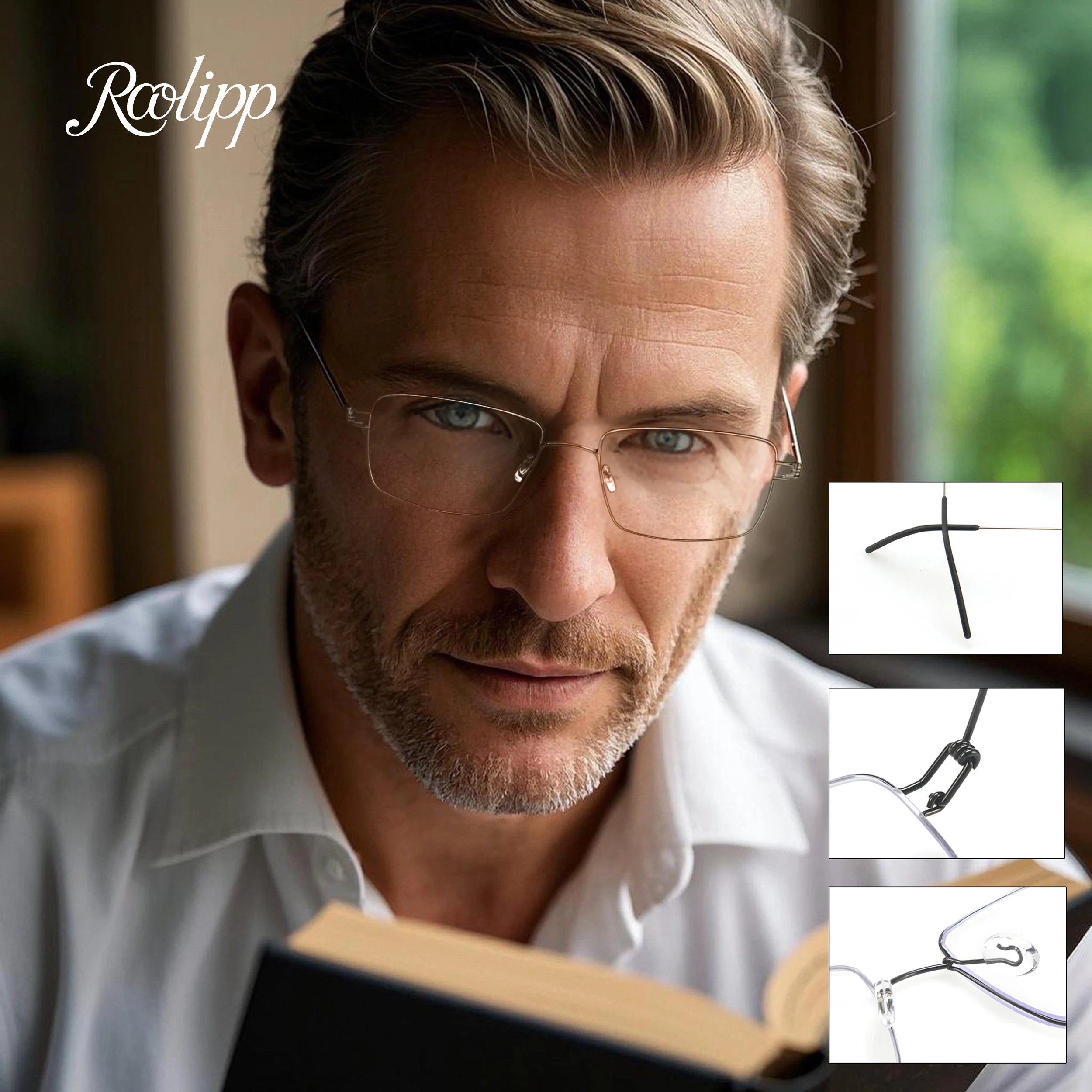 

Anti Blue Light Reading Glasses for Men Prescription Glasses Women Fashion Business Glasses Rectangle Metal High Quality Silver