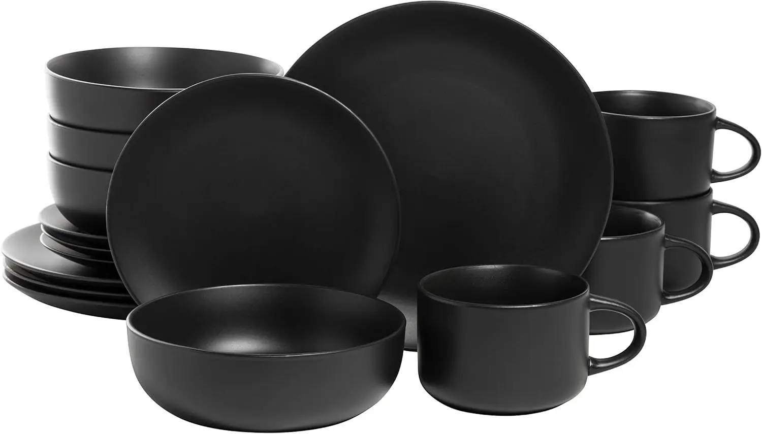 

10 Strawberry Street Wazee Matte Coupe Dinnerware Set, 16 pc, Black