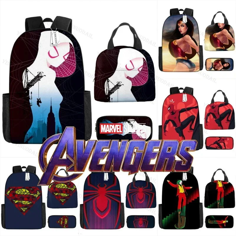 Conjunto de Mochilas de Supermans Spiderman, Mochilas escolares de Marvel Para Mujer, papelería de estudio, bolsas de libros con figuras de Anime de Los Vengadores