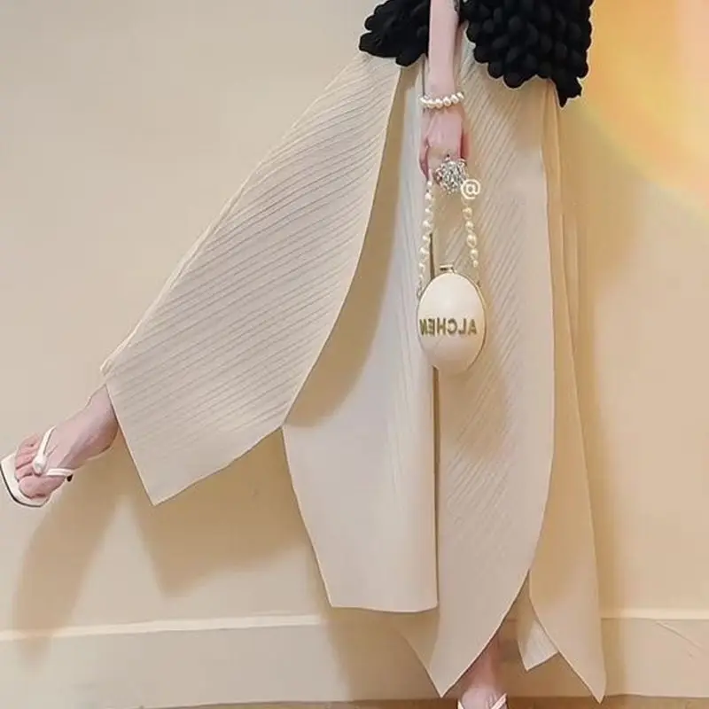 Versatile Patchwork Pleated Skirt Women Loose Long Skirt Elastic High Waist Design Solid Skirts Y2k Clothes Harajuku Trendy New