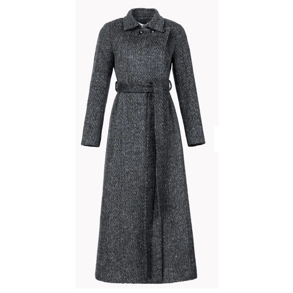 New Women Autumn Winter Elegant Gray Woolen Coat Fashion Casual Turn-down Collar Double Breasted Slim Wool Blended Overcoat