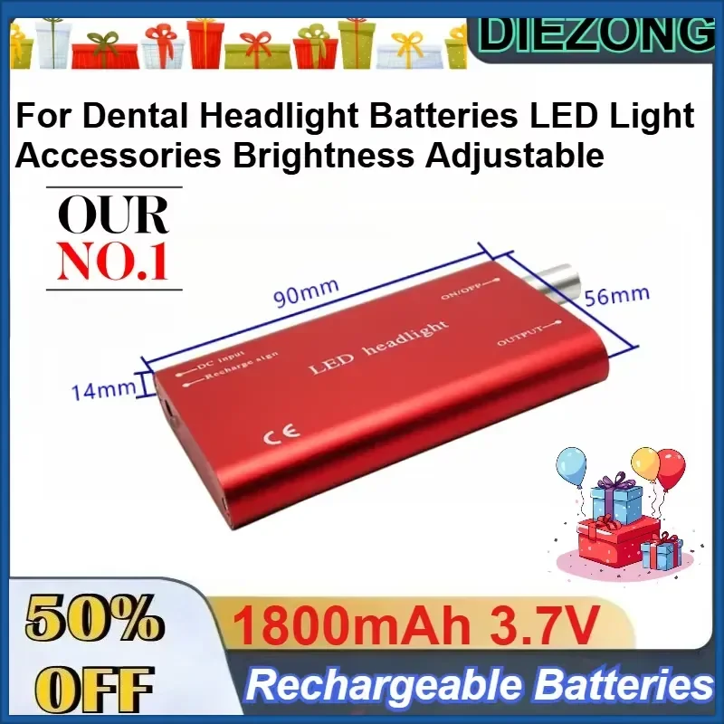 1800mAh 3.7V Rechargeable Battery for Dental Headlight Batteries LED Light Accessories Brightness Adjustable with EU Charger