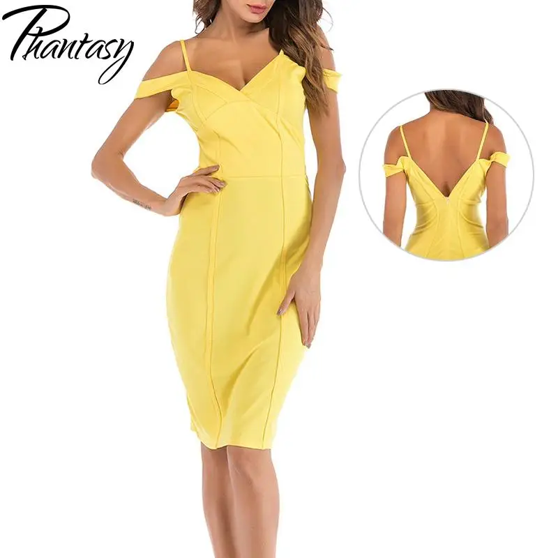 

Phantasy Yellow Camisole Dress Women Summer Dress Elegant Office Lady Outfit Backless Slim Gown Casual Female Streetwear