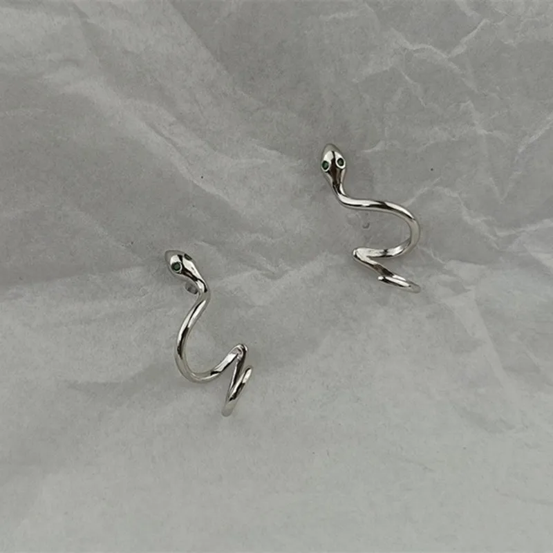 925 Sterling Silver Serpentine Earrings Without Piercings Women Personality Snake Ear Bone Clip Hiphop Rock Jewelry