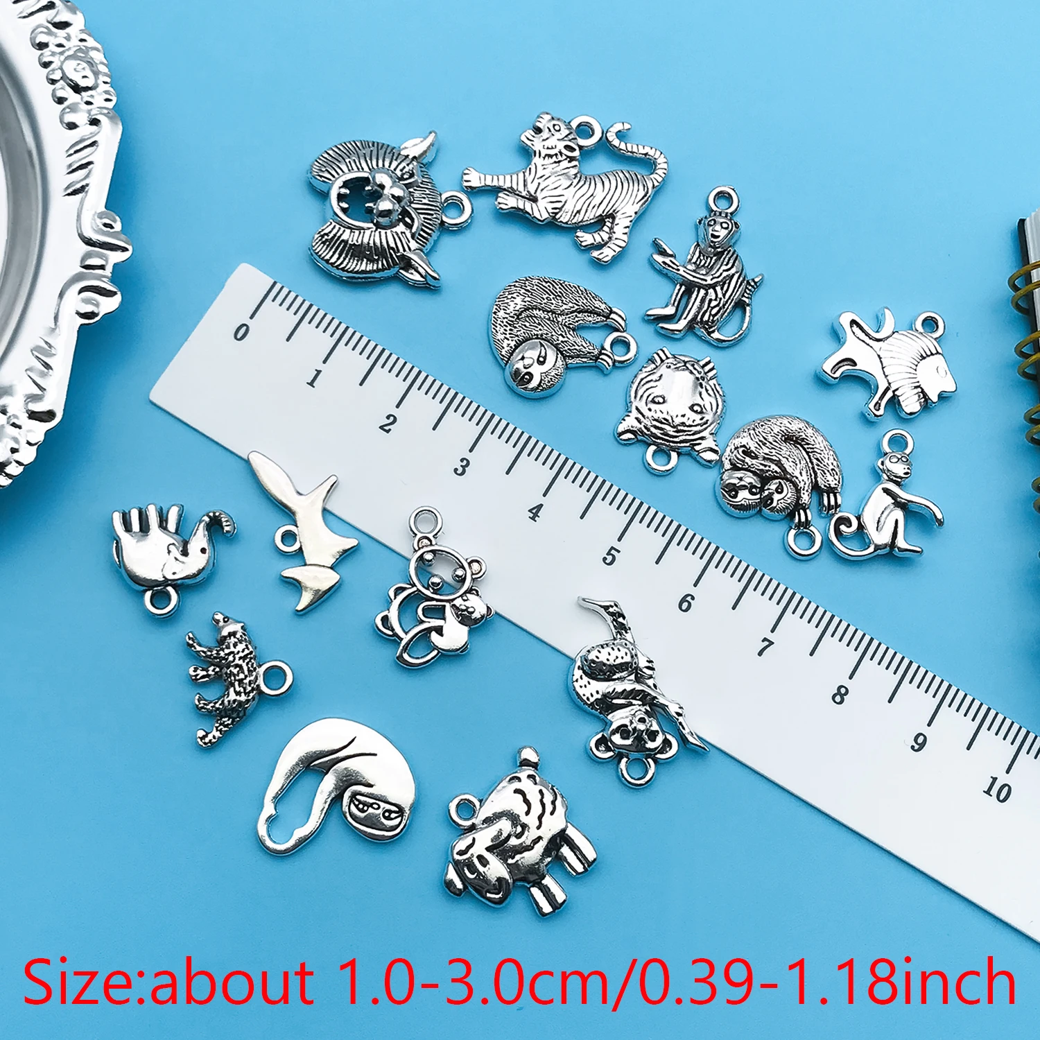 10/15pcs Antique Silvery Animal Pattern Charms Monkey Tiger Sloth Etc Shaped Pendants For DIY Jewelry Making Crafting Accessory