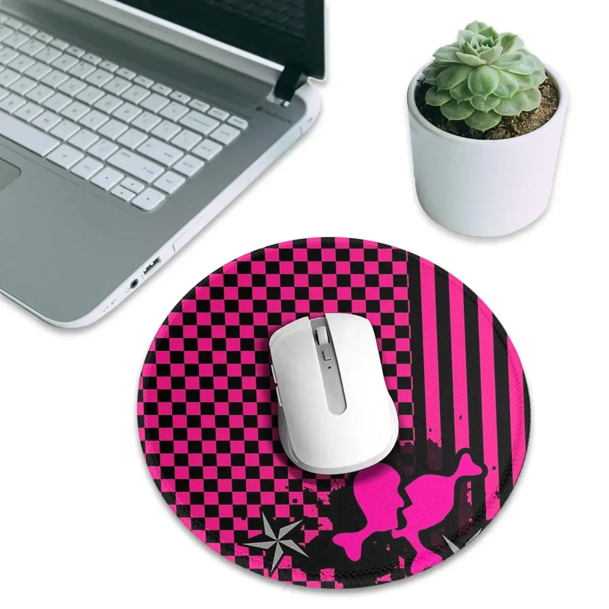 Punky Pink Emo Round Mouse Pad Computer Keyboard Mouse Mat Gamer PC Desk Mat Office Table Mats