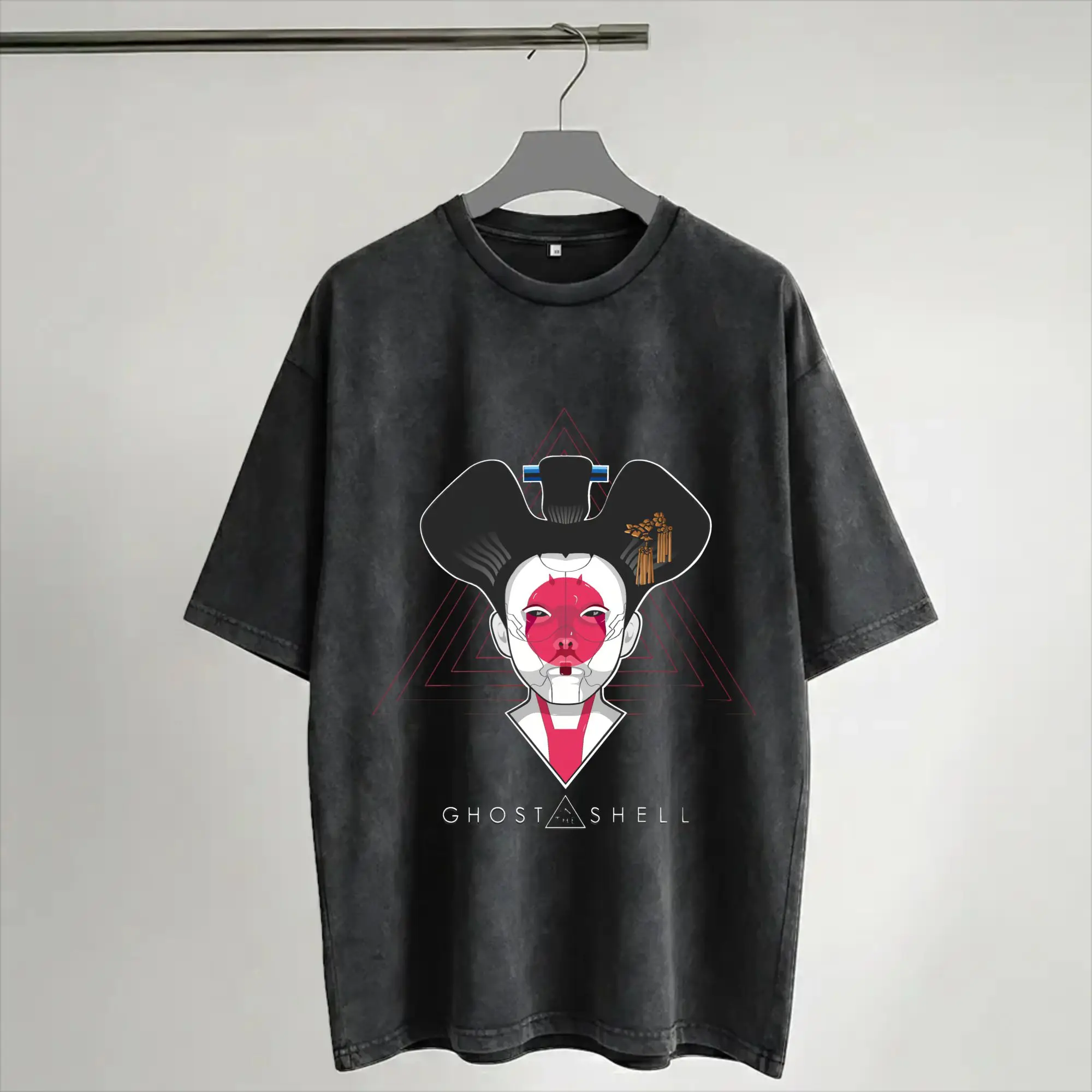 Harajuku Washed Shirt ghost in the shell - the geisha  Outfit Vintage T Shirt Harajuku  Streetwear Short Sleeve Summer Tees