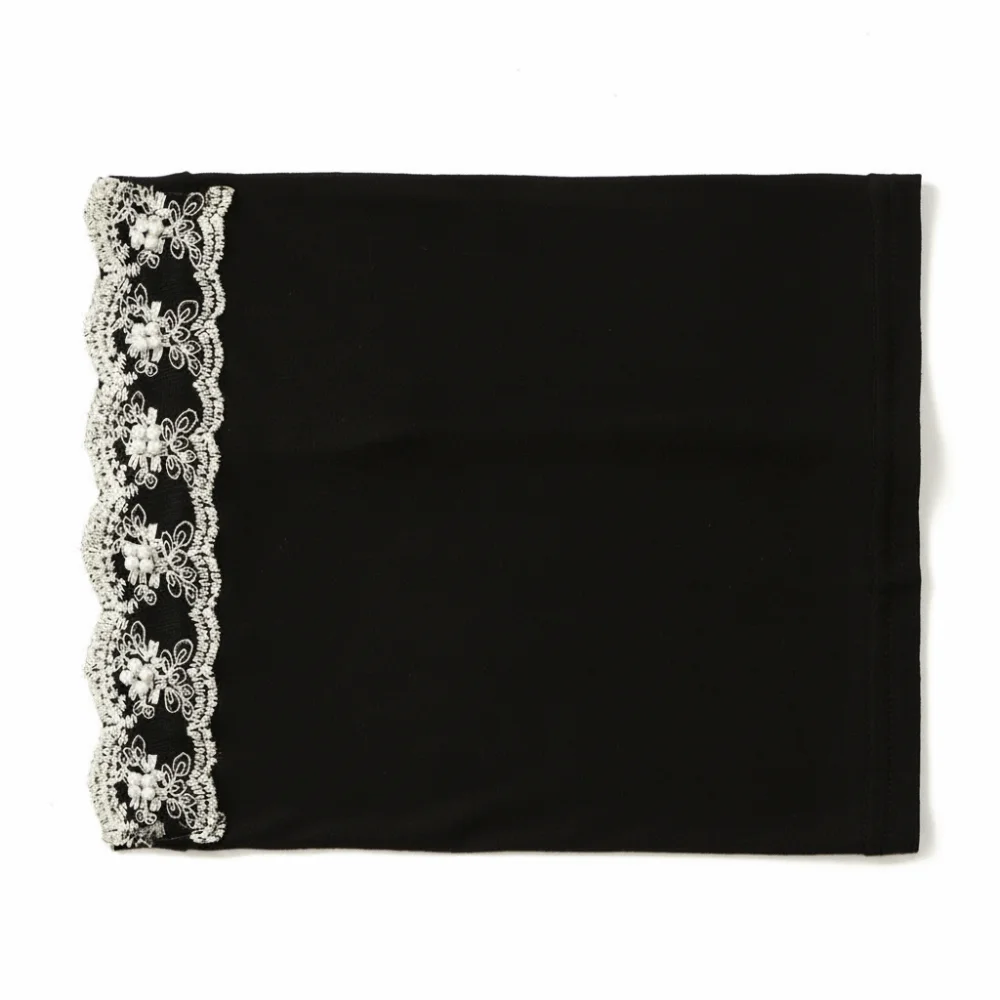 

Fashion Pearl Embroidery Instant Hijab Jersey Material Stretch Fabric Hijab Turban Solid Color Floral Lace Inner Cap for Women