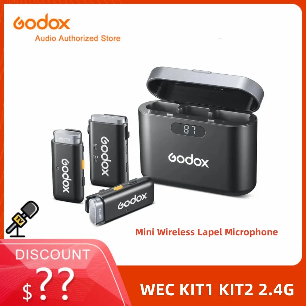 Godox-Mini micrófono de solapa inalámbrico WEC KIT1 KIT2, 2,4G, con estuche de carga, para Smartphone, cámara, Podcast, entrevista, YouTube