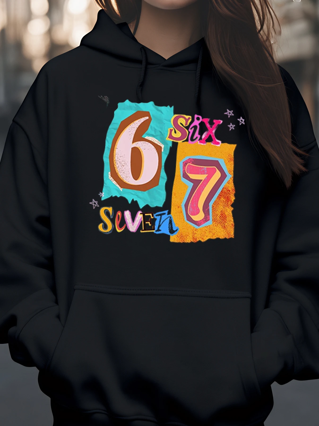 هوديي ملون بطباعة أرقام ستة سبعة للارتداء غير الرسمي للشباب والمراهقين