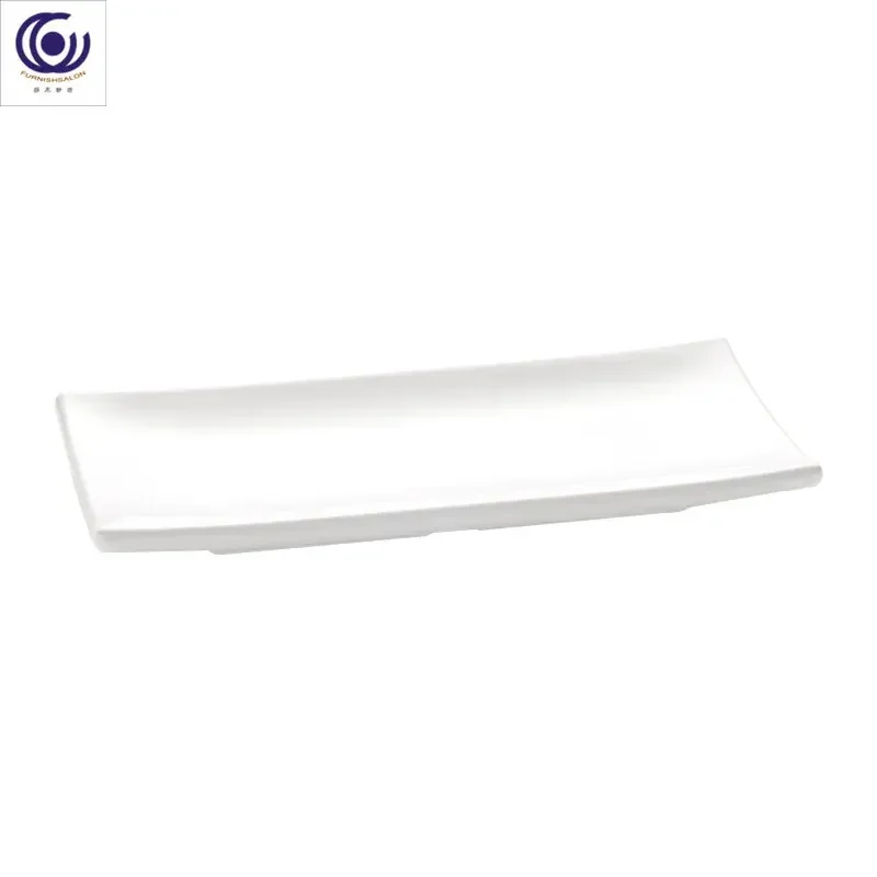 Melamine imitation porcelain tableware long plate cold dish white creative hotel sushi rectangular plastic plate flat plate