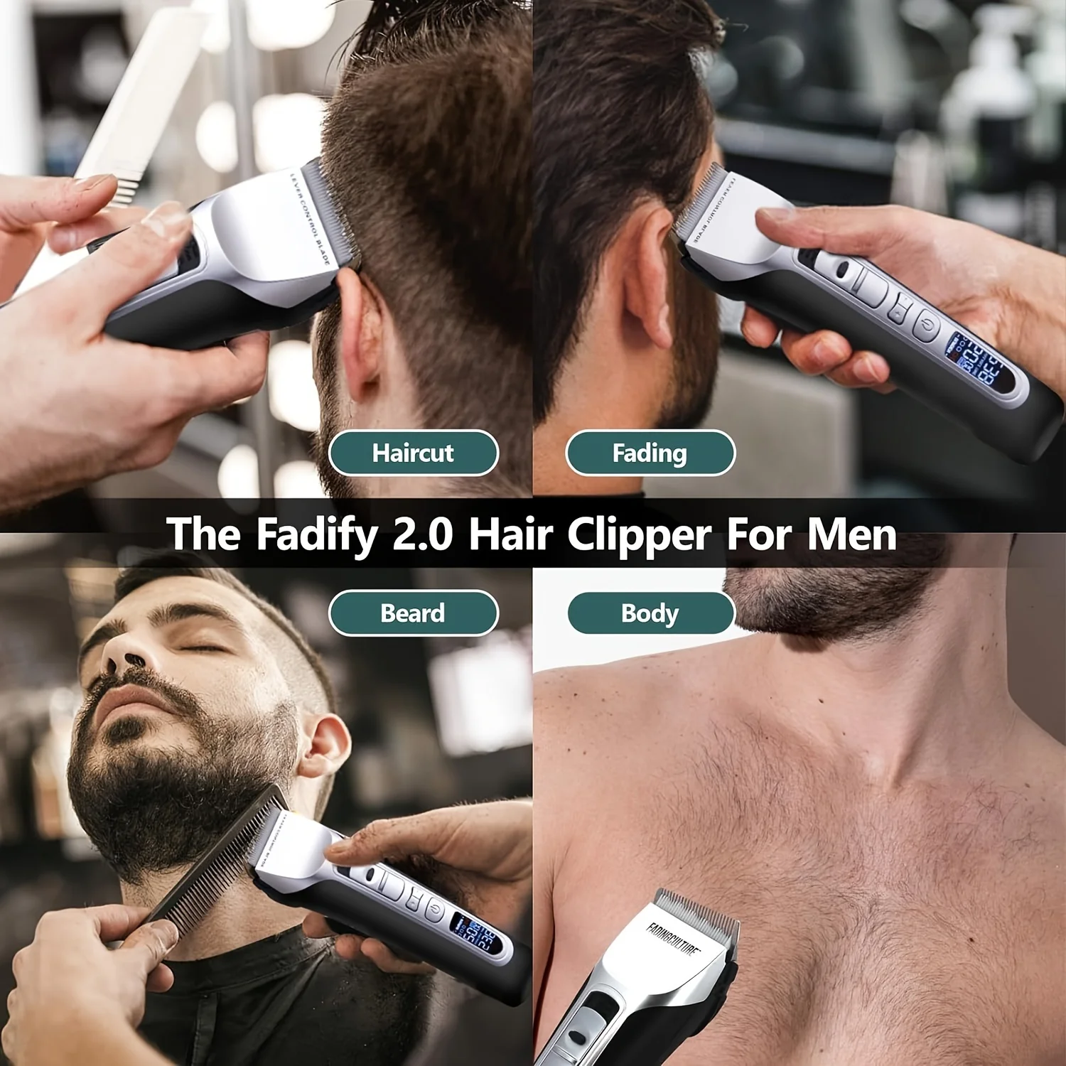 Electric Hair Clipper Unique Shaped Moving Blade Hair Trimmer LCD Display USB Rechargeable For Salon Men Hair Cutting Barber