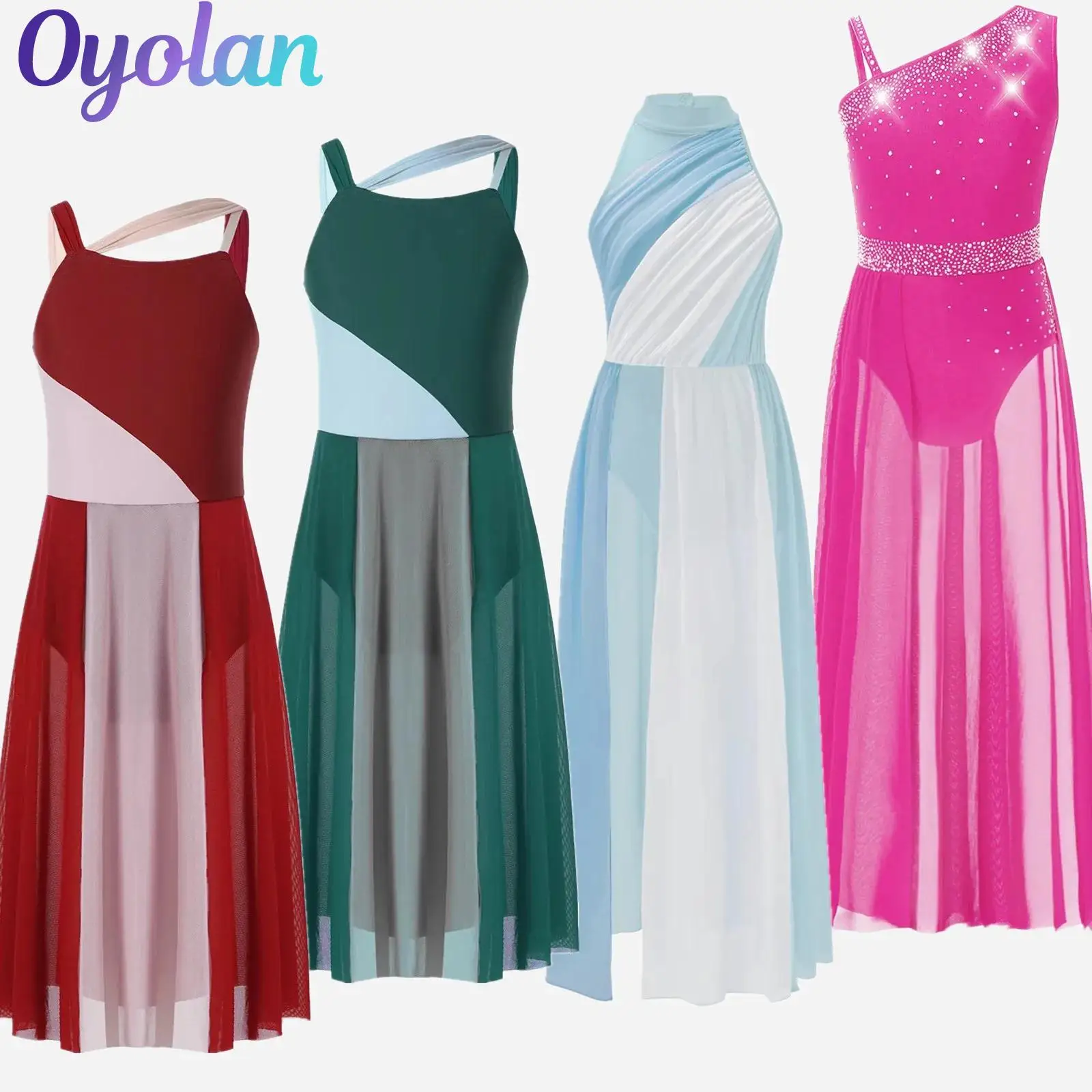 

Kids Girls Gymnastics Contemporary Lyrical Dance Performance Costume Leotard Artistic Figure Skating Ballet Jersey Skirted Dress
