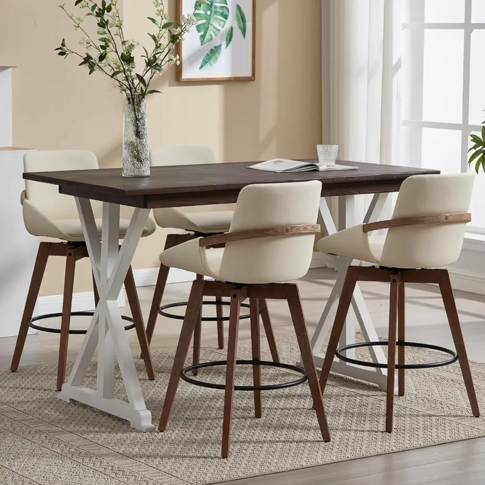 

Mid-Century Swivel Bar Stools Set of 4, 26.5 inch Counter Height Barstools PU Leather Bar Chairs with Wooden Frame for Kitchen I