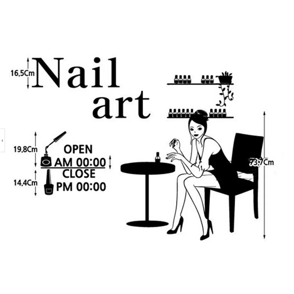 Nail Salon Beauty And Hair Salon Store Window Wall Sticker Advertising Shop Hour Glass Service Sign Sticker Wall Sticker