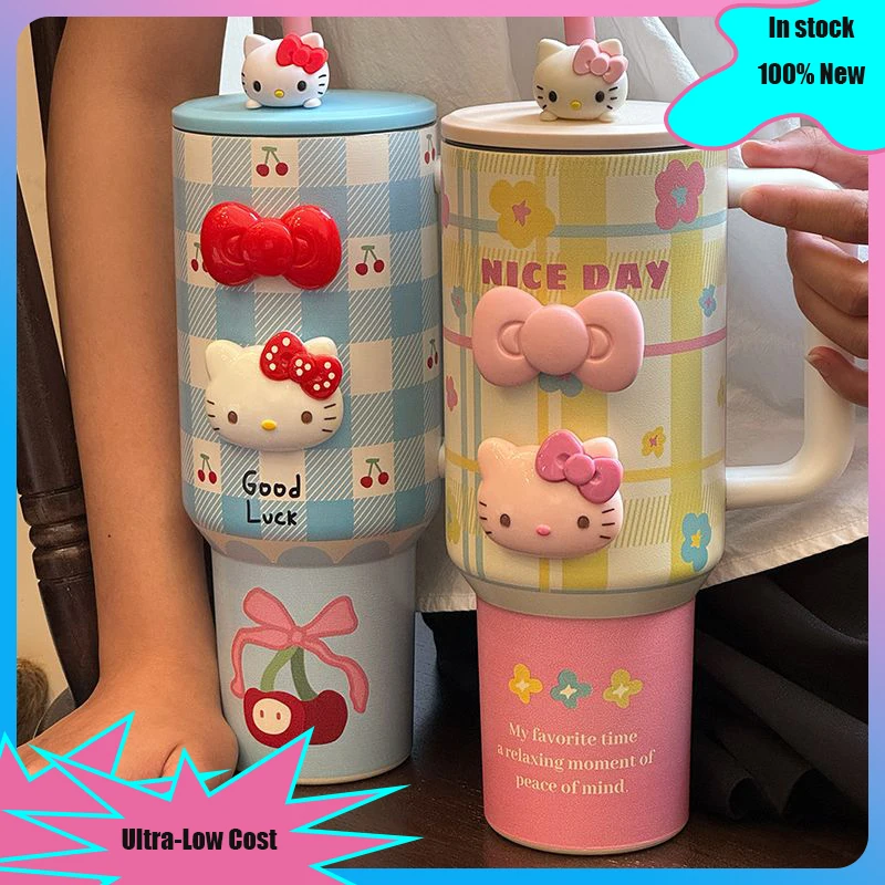 

Miniso Hello Kitty чашка для воды бейсбольная Автомобильная чашка большая емкость Нержавеющая сталь изоляция чашка с ручкой Bling термос кофе Bott