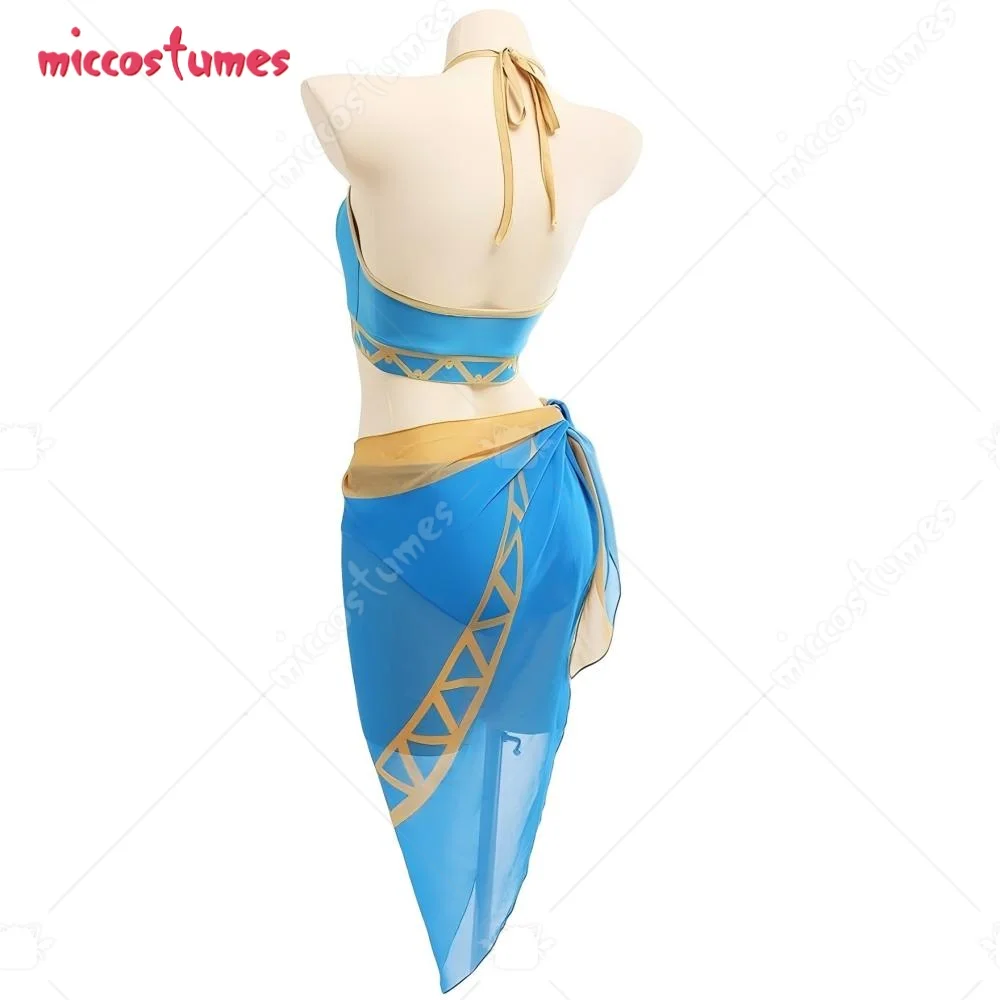 【Ready for Ship】HAIKYUU Women's Game Swimsuits Blue Bikini Set Halter Lace up Top and Bottoms Two-Piece Swimwear with Veil Dress view 3