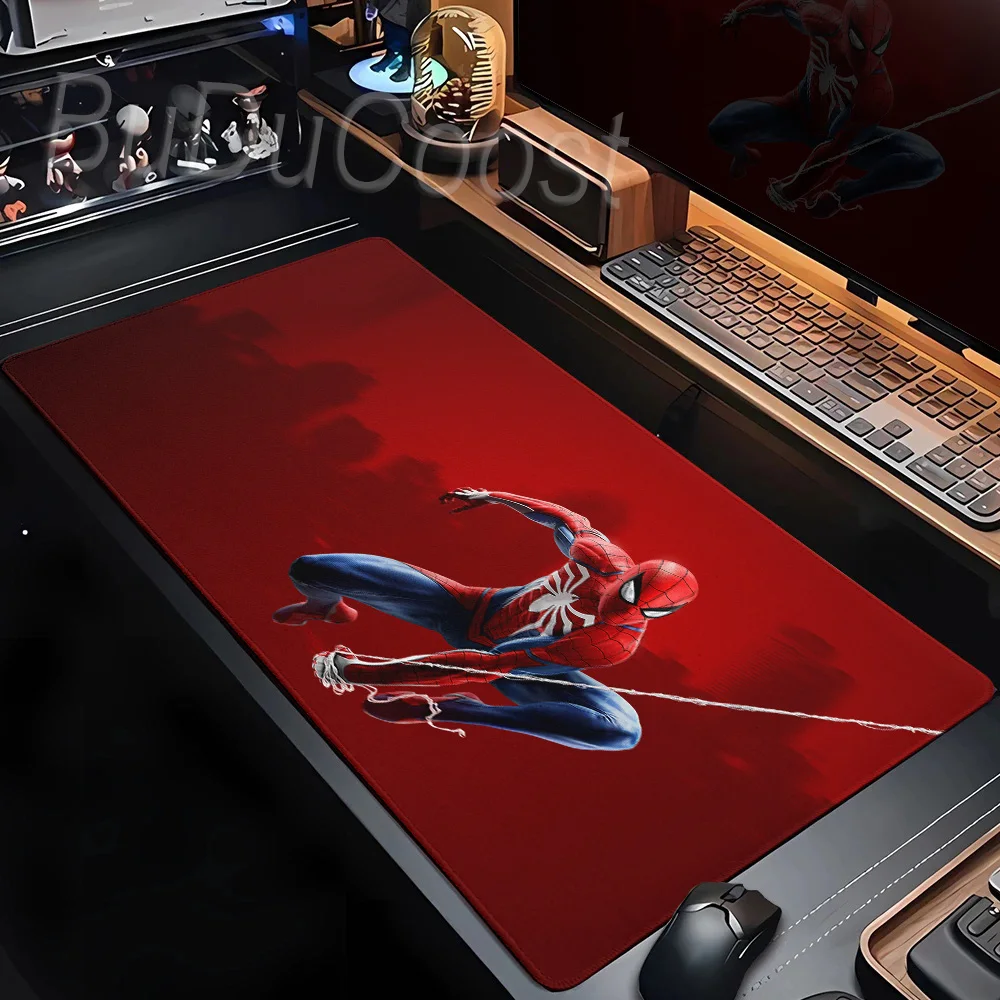 Cool XXL PC Gamers Computer Keyboard Tablemat HD Anime Spider-Man Mousepad Rubber Anti-Slip Washable Lock Edge Deskpad Home Rug