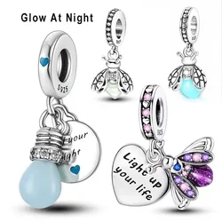 925 Silver Firely Glow in The Dark Charms Beads Fit Original Bracelets Pendant Firely DIY for Women Fine Jewelry Gift