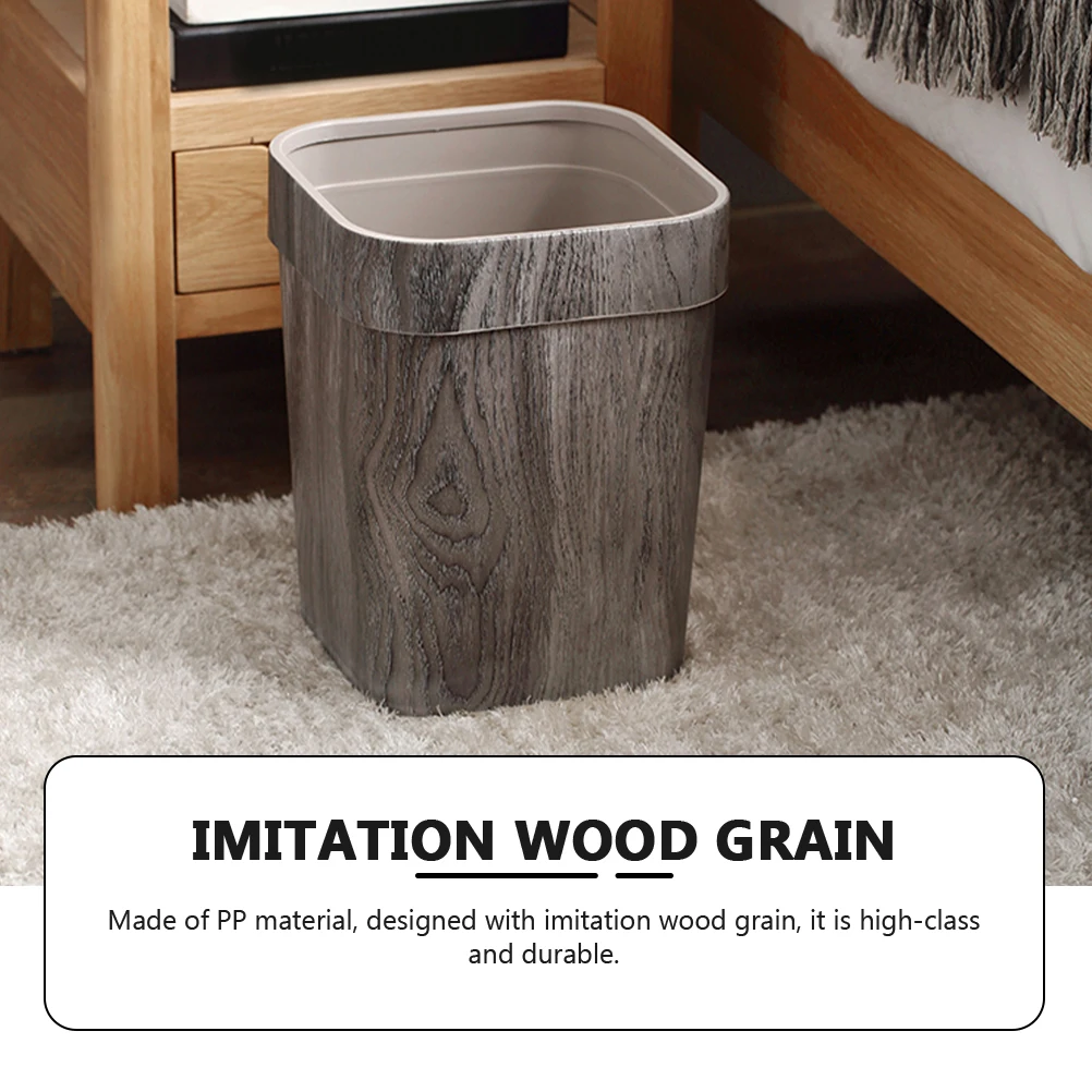 

Junk Case Imitation Wood Grain Trash Can Small Waste Baskets for Home Garbage Cans with Cover Dark Grey Office