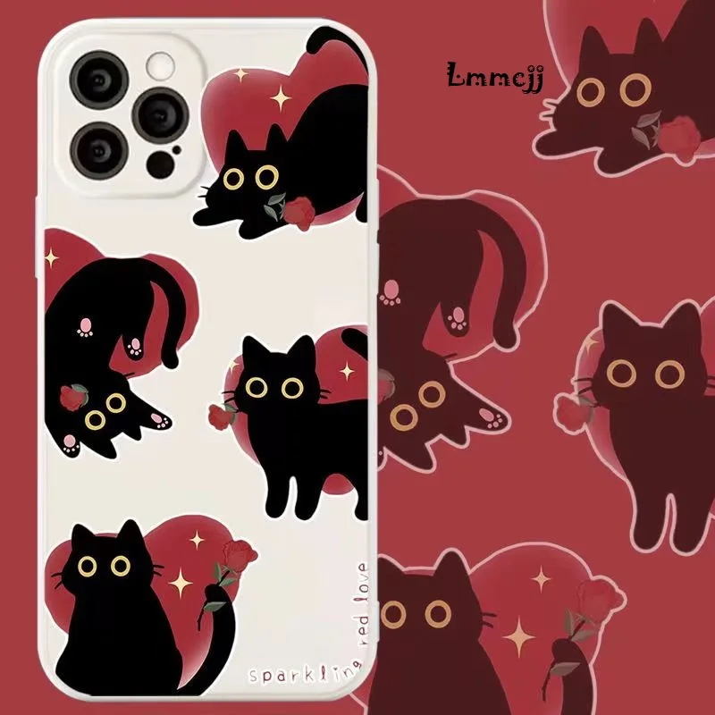 Lmmcjj Heart Cat Phone Case For iPhone 14 Plus 12 Mini 11 13 Pro X XS Max XR Se 2020 For Samsung Galaxy S23 Ultra Silicone Cover