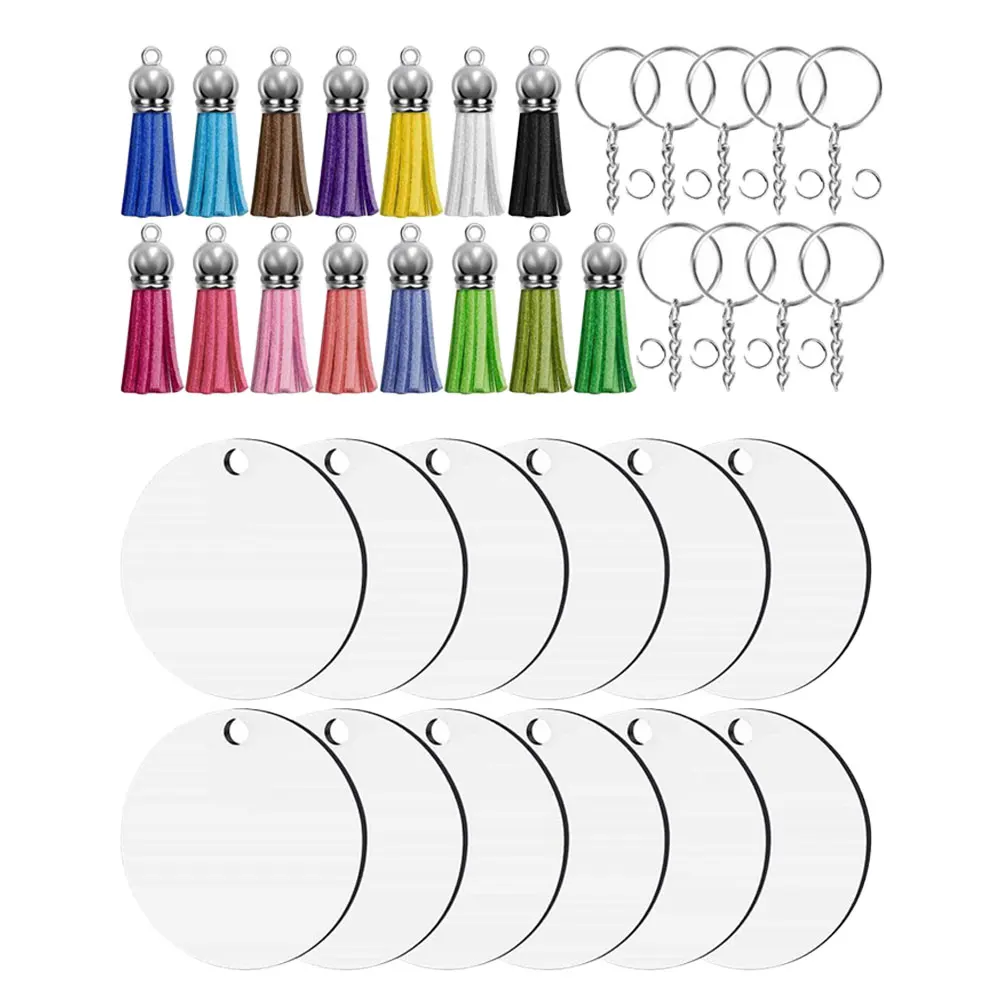 

Heat Transfer Keychain Blanks 30 Sets Wooden Key Ring Round Craft Gift Sublimation DIY Decoration Premium Material Long Use