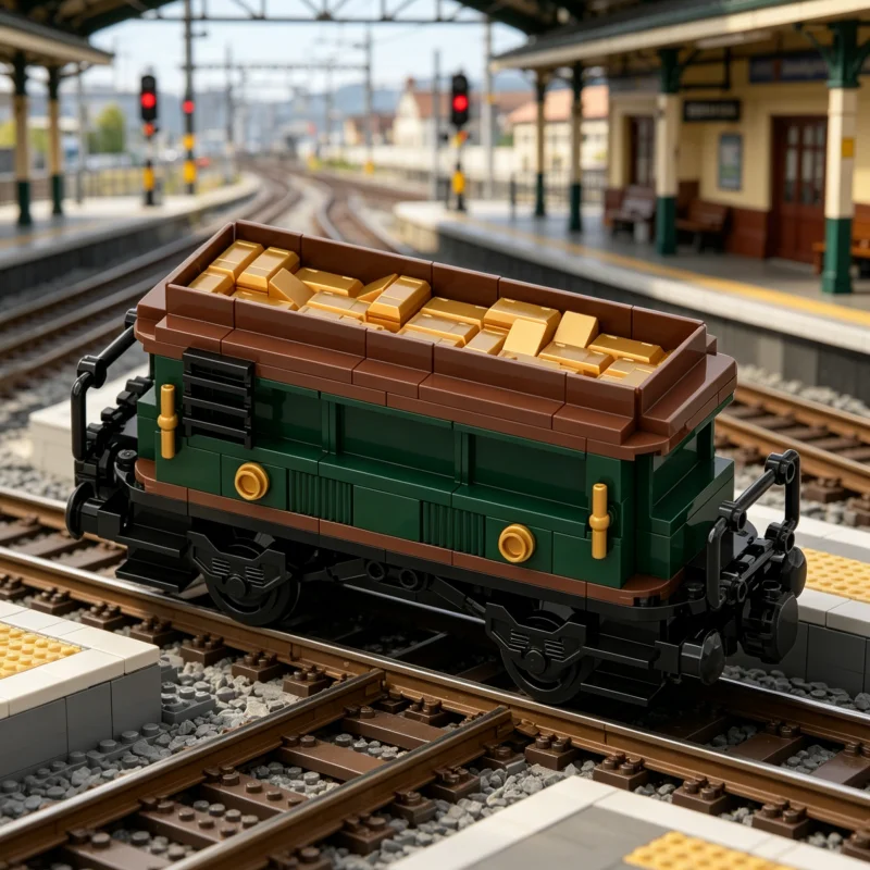 Steam Train Cargo Car MOC Building Blocks Vintage Freight Wagon DIY Assemble Railway Layout Display Toy 182PCS