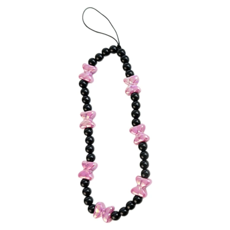 Elegant Beaded Phone Lanyard Wrist Strap with bows Charm Mobile Accessory Stylish Mobile Phones Chain for Women & Girls