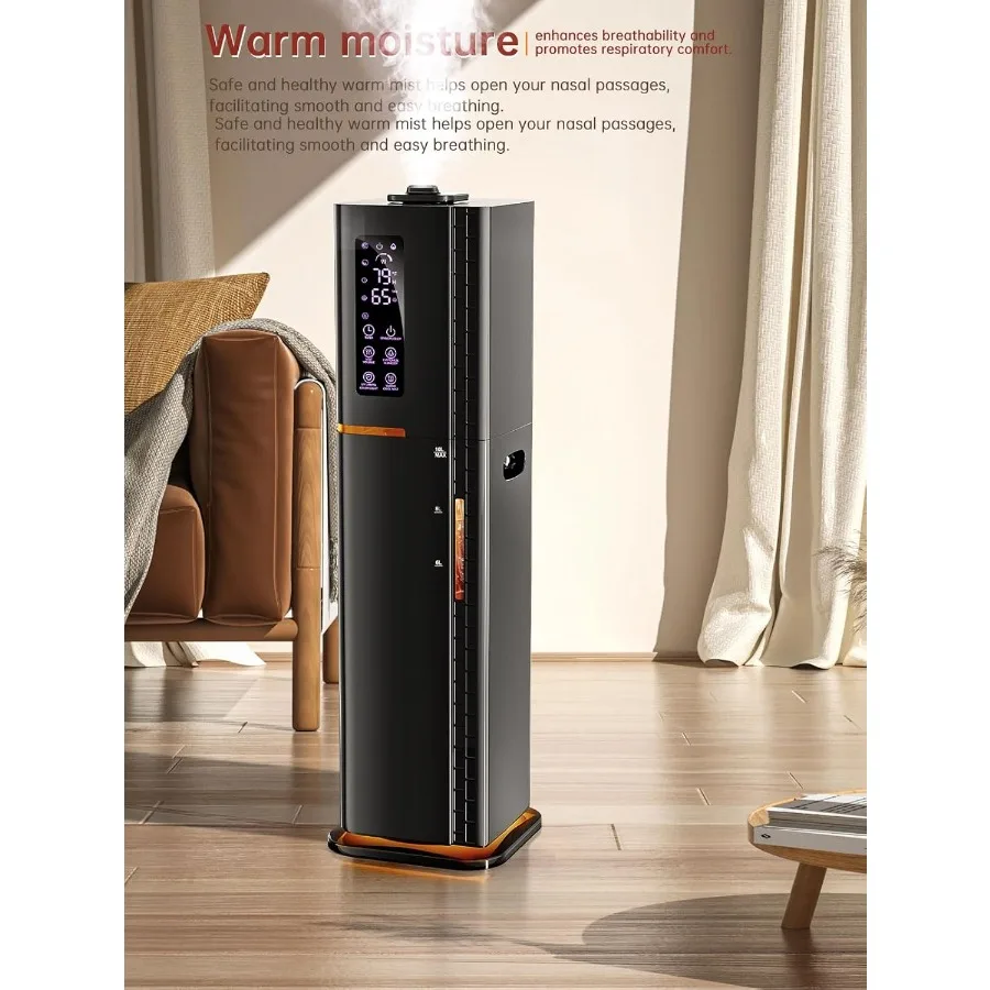 เครื่องเพิ่มความชื้นในอากาศขนาด 2.64 แกลลอน สำหรับห้องนอน ห้องขนาดใหญ่ ให้ละอองน้ำร้อนและเย็น ครอบคลุมพื้นที่สูงสุด 500 ฟุต เติมน้ำด้านบน พร้อมไฟสร้างบรรยากาศ 3 โหมดการพ่นไอน้ำ ตั้งเวลาได้ 24 ชั่วโมง